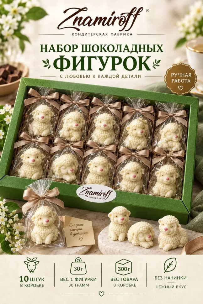  Фигурный шоколад набор Овечки из белого шоколада(10шт по 30г) в Красном сулине